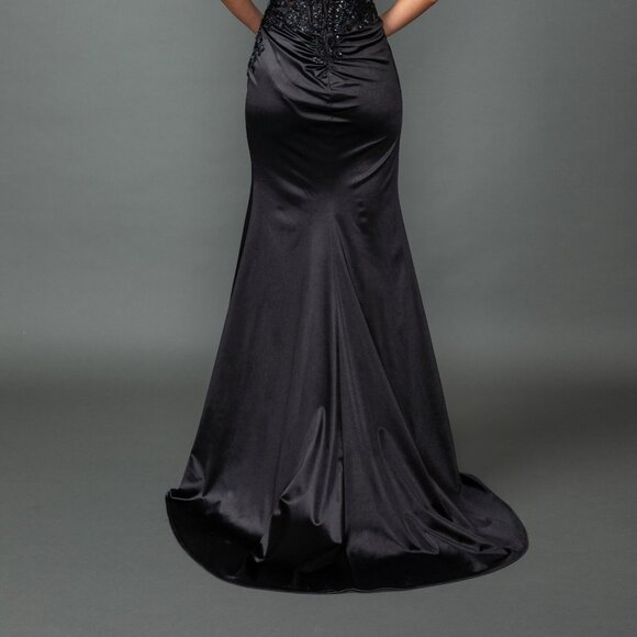 New Rhinestones Embellished Satin Ceremonial Dress w/ Sequins & Leg Slit DQ 4555 - Picture 8 of 8